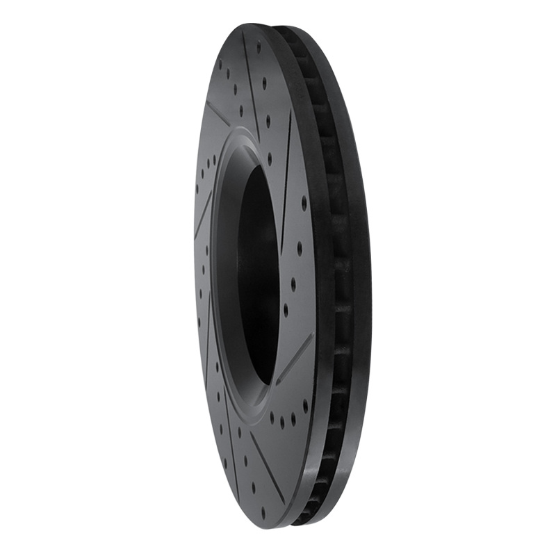 Audi A6 Quattro Brake Rotor (1) - Front Left - R1 Concepts - Drilled & Slotted - Black - `05-`11